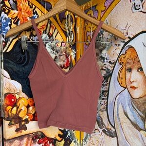 Free People Ribbed V‑Neck Cropped Tank — Mauve Rose